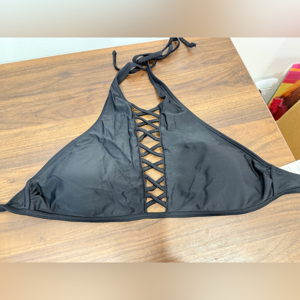 Hollister Black Swim Bikini Top with White Logo